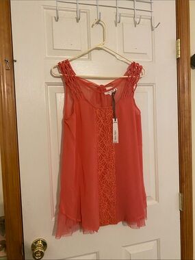 Ruby Rose Sleeveless Coral Lace-Front Camisole with Braided Straps